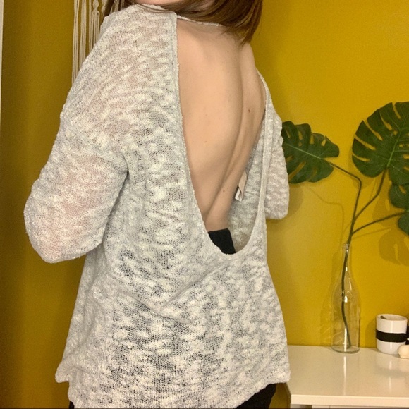 GRAY OPEN BACK SWEATER - Picture 1 of 11